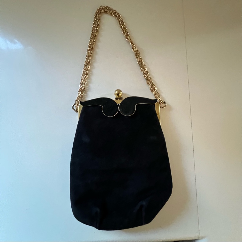 Chic Black Suede Shoulder Bag with Gold Chain